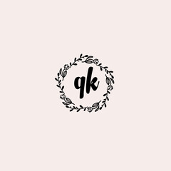 QK initial letters Wedding monogram logos, hand drawn modern minimalistic and frame floral templates