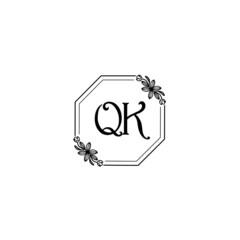 QK initial letters Wedding monogram logos, hand drawn modern minimalistic and frame floral templates