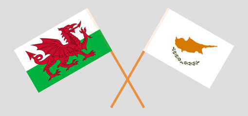 Crossed flags of Cyprus and Wales. Official colors. Correct proportion