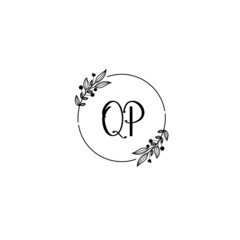 QP initial letters Wedding monogram logos, hand drawn modern minimalistic and frame floral templates