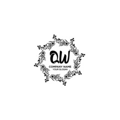QW initial letters Wedding monogram logos, hand drawn modern minimalistic and frame floral templates