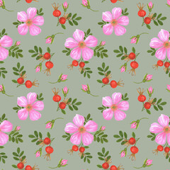 Fototapeta premium Rosehip seamless pattern