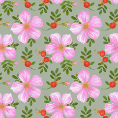 Rosehip seamless pattern