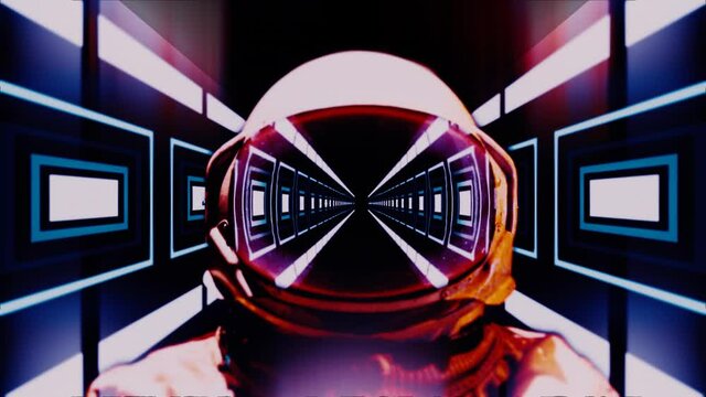 Futuristic Psychedelic Hypnotic Backdrop Background Game Graphic With Futuristic Spaceman Inside Hypnotic Tunnel