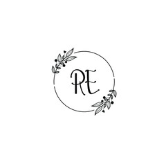 RE initial letters Wedding monogram logos, hand drawn modern minimalistic and frame floral templates