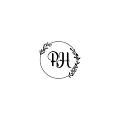 RH initial letters Wedding monogram logos, hand drawn modern minimalistic and frame floral templates