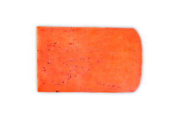 Red cheese on a white isolated background