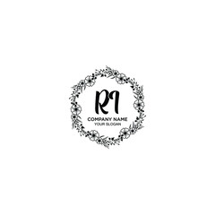 RI initial letters Wedding monogram logos, hand drawn modern minimalistic and frame floral templates