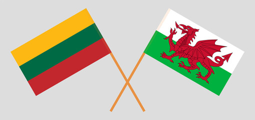 Crossed flags of Lithuania and Wales. Official colors. Correct proportion
