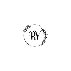 RV initial letters Wedding monogram logos, hand drawn modern minimalistic and frame floral templates