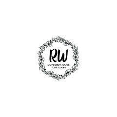 RW initial letters Wedding monogram logos, hand drawn modern minimalistic and frame floral templates