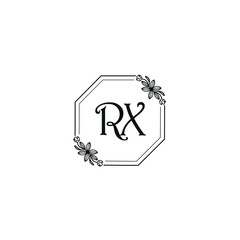 RX initial letters Wedding monogram logos, hand drawn modern minimalistic and frame floral templates