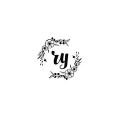 RY initial letters Wedding monogram logos, hand drawn modern minimalistic and frame floral templates