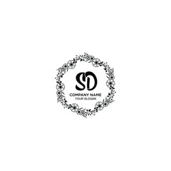 SD initial letters Wedding monogram logos, hand drawn modern minimalistic and frame floral templates