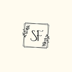 SF initial letters Wedding monogram logos, hand drawn modern minimalistic and frame floral templates