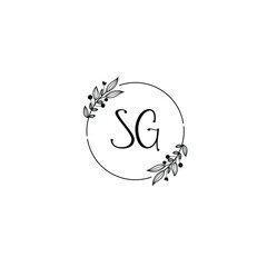 SG initial letters Wedding monogram logos, hand drawn modern minimalistic and frame floral templates