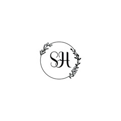 SH initial letters Wedding monogram logos, hand drawn modern minimalistic and frame floral templates