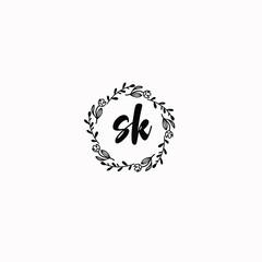 SK initial letters Wedding monogram logos, hand drawn modern minimalistic and frame floral templates