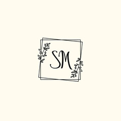SM initial letters Wedding monogram logos, hand drawn modern minimalistic and frame floral templates