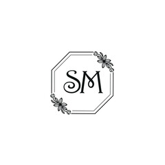 SM initial letters Wedding monogram logos, hand drawn modern minimalistic and frame floral templates