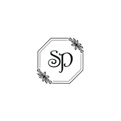 SP initial letters Wedding monogram logos, hand drawn modern minimalistic and frame floral templates