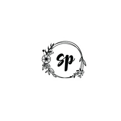 SP initial letters Wedding monogram logos, hand drawn modern minimalistic and frame floral templates