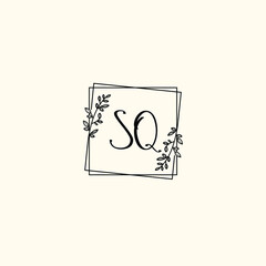 SQ initial letters Wedding monogram logos, hand drawn modern minimalistic and frame floral templates