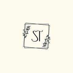 ST initial letters Wedding monogram logos, hand drawn modern minimalistic and frame floral templates