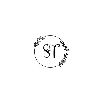 ST initial letters Wedding monogram logos, hand drawn modern minimalistic and frame floral templates