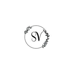 SV initial letters Wedding monogram logos, hand drawn modern minimalistic and frame floral templates