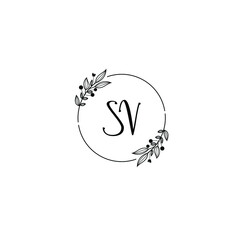 SV initial letters Wedding monogram logos, hand drawn modern minimalistic and frame floral templates