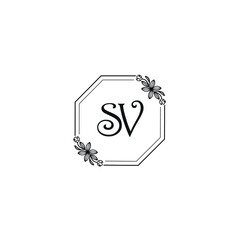 SV initial letters Wedding monogram logos, hand drawn modern minimalistic and frame floral templates