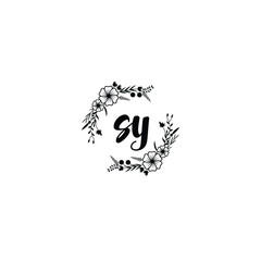 SY initial letters Wedding monogram logos, hand drawn modern minimalistic and frame floral templates