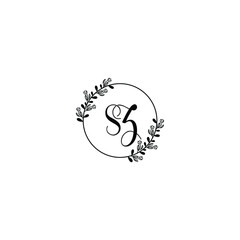 SZ initial letters Wedding monogram logos, hand drawn modern minimalistic and frame floral templates