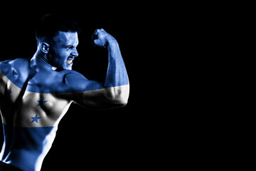 Honduras flag on handsome young muscular man