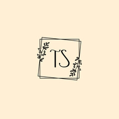 TS initial letters Wedding monogram logos, hand drawn modern minimalistic and frame floral templates
