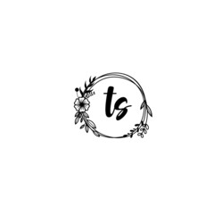 TS initial letters Wedding monogram logos, hand drawn modern minimalistic and frame floral templates