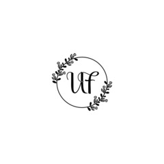 UF initial letters Wedding monogram logos, hand drawn modern minimalistic and frame floral templates