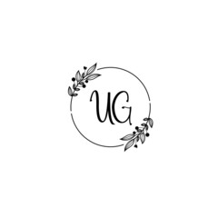 UG initial letters Wedding monogram logos, hand drawn modern minimalistic and frame floral templates