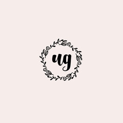 UG initial letters Wedding monogram logos, hand drawn modern minimalistic and frame floral templates