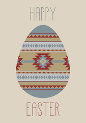 Boho easter card, banner, flyer. Minimalist style. Tribal ethnic pattern in pastel colors.