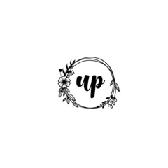 UP initial letters Wedding monogram logos, hand drawn modern minimalistic and frame floral templates