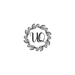 UQ initial letters Wedding monogram logos, hand drawn modern minimalistic and frame floral templates