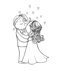 Marriage. Couple. Wedding. illustration with funny people on a wedding theme. kiss bride and groom