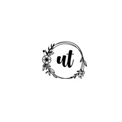 UT initial letters Wedding monogram logos, hand drawn modern minimalistic and frame floral templates