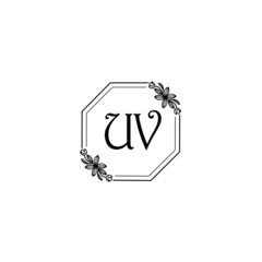 UV initial letters Wedding monogram logos, hand drawn modern minimalistic and frame floral templates