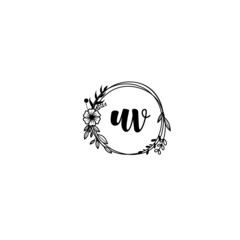 UV initial letters Wedding monogram logos, hand drawn modern minimalistic and frame floral templates