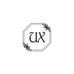 UX initial letters Wedding monogram logos, hand drawn modern minimalistic and frame floral templates