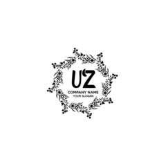 UZ initial letters Wedding monogram logos, hand drawn modern minimalistic and frame floral templates