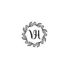 VH initial letters Wedding monogram logos, hand drawn modern minimalistic and frame floral templates